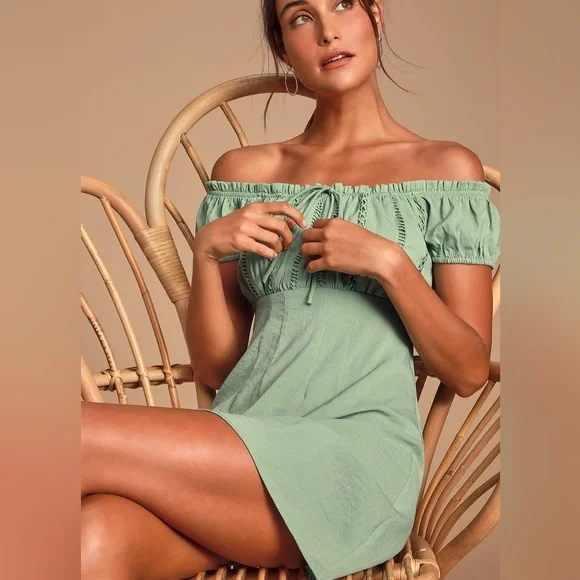 sage green dress summer Sage Green Floral Embroidered Dress main image 0